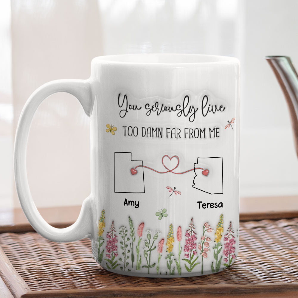 Custom Best Friend, Christmas & Birthday Friendship Keepsake Gift • Far Away But Still Connected - Personalized 3D Inflated Effect Mug