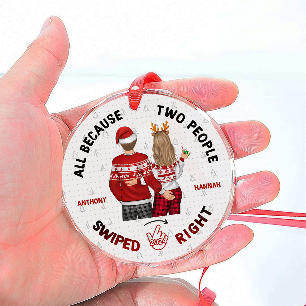 Custom Couple Christmas Ornament, Anniversary Gift •  Christmas Swiped Right - Personalized Glass Ornament