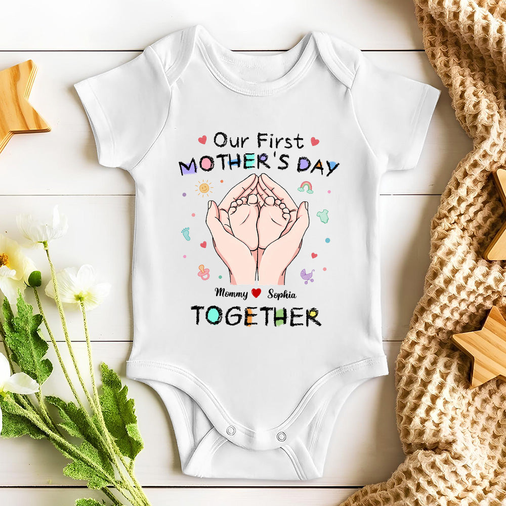 Custom First Mother's Day, Christmas Gift for New Mom • Our 1st Mothers Day - Personalized T-shirt And Onesie