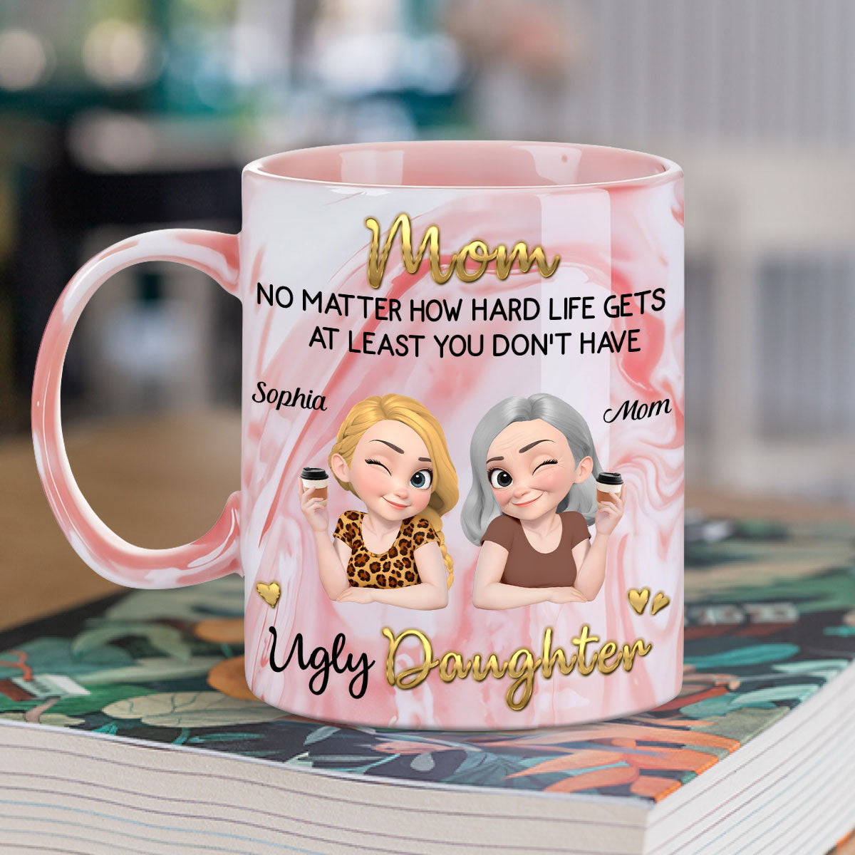 Custom Mother's Day Gift for Mom & Grandma • At Least - Personalized Pink Marble Mug