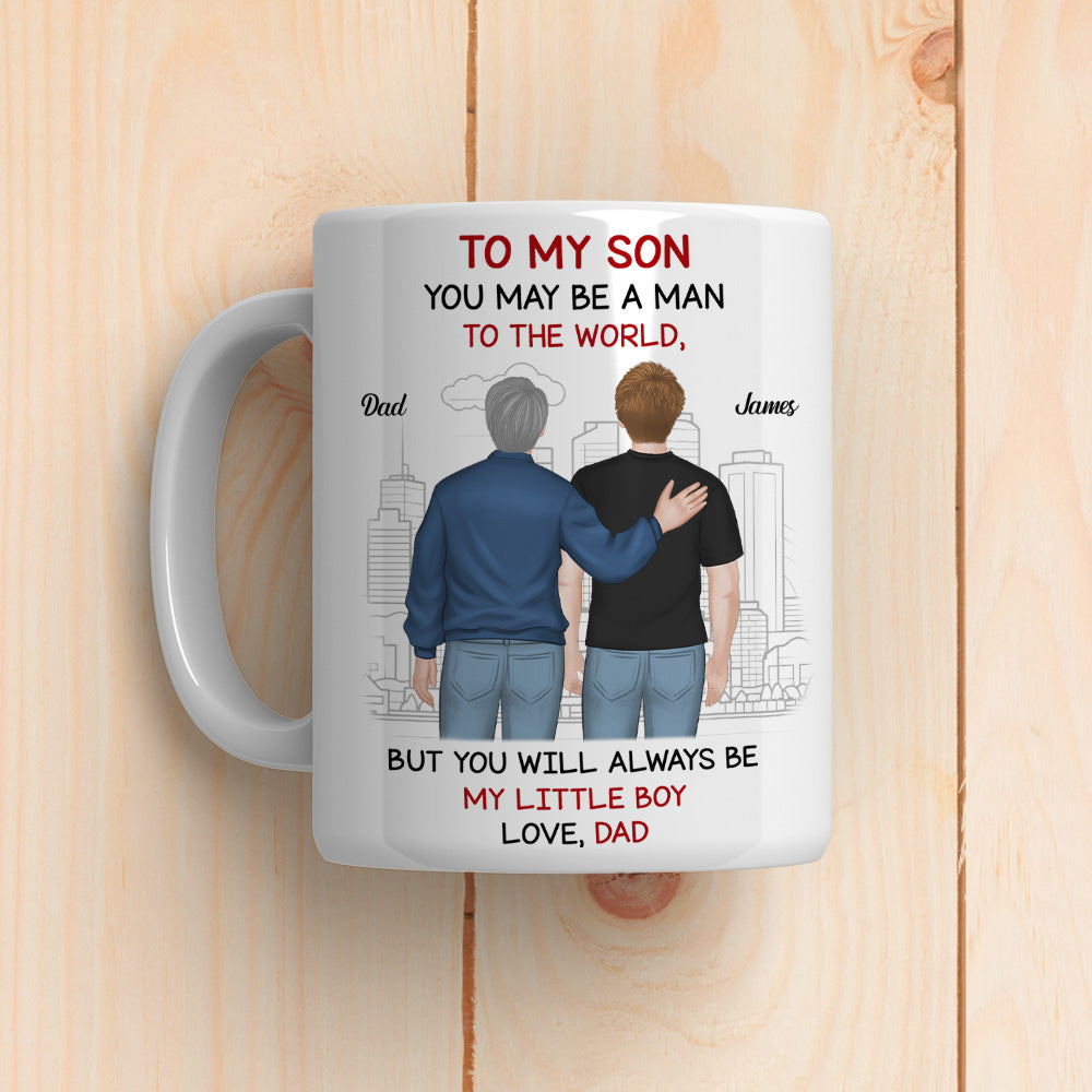 Custom Father's Day Gift For Son • Man To World Boy To Dad - Personalized Coffee Mug