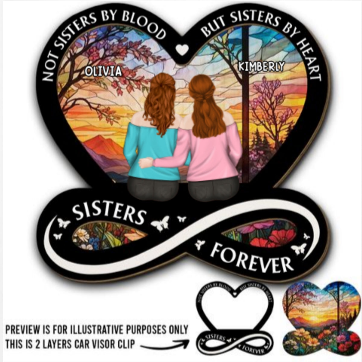 Not Sisters By Blood But Sisters By Heart - Personalized Car Visor Clip