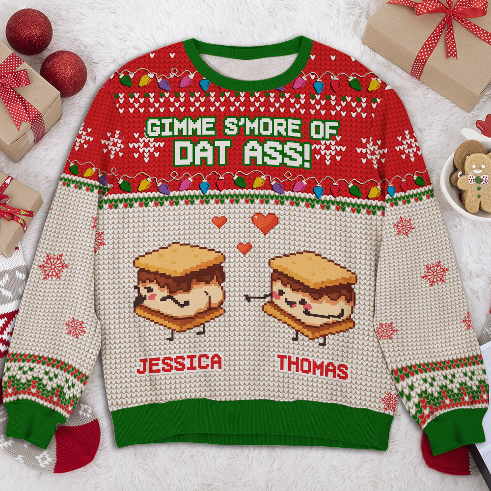 Custom Name Couple Christmas Sweatshirt, Anniversary Gift • Gimme Some More - Personalized All-Over-Print Sweatshirt