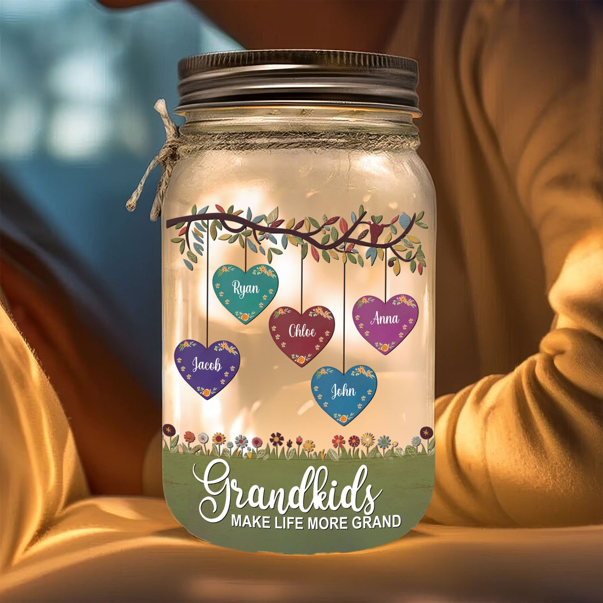 Grandkids Make Life More Grand - Personalized Mason Jar Light
