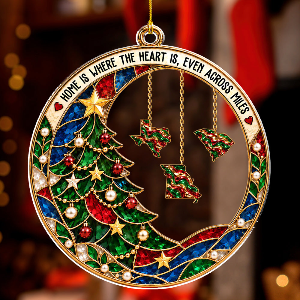 Custom Family Ornament, Christmas Gift for Family Members •  Christmas Across the Miles - Personalized Acrylic Ornament