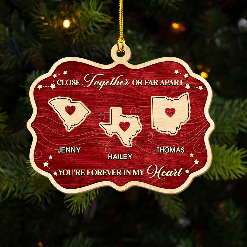 Custom Family Ornament, Christmas Gift for Family Members •  Near Or Far - Personalized Wood Ornament