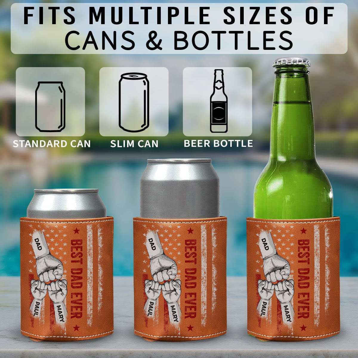Best Bonus Dad Ever - Personalized Leather Can Cooler Holder