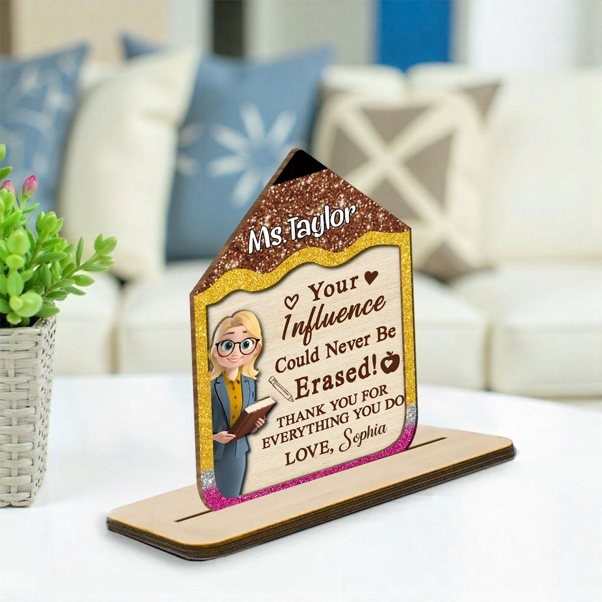 Custom Decor, Christmas Birthday Anniversary Gift Keepsake • Best Teacher Ever - Personalized 2-Layer Wood Plaque With Flat Base