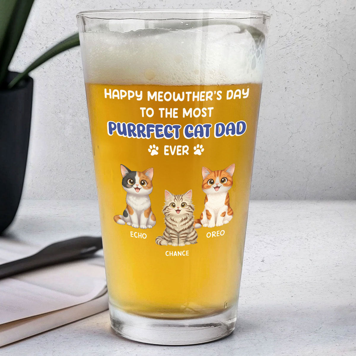 Purrfect Cat Daddy Of Us - Personalized Beer Glass