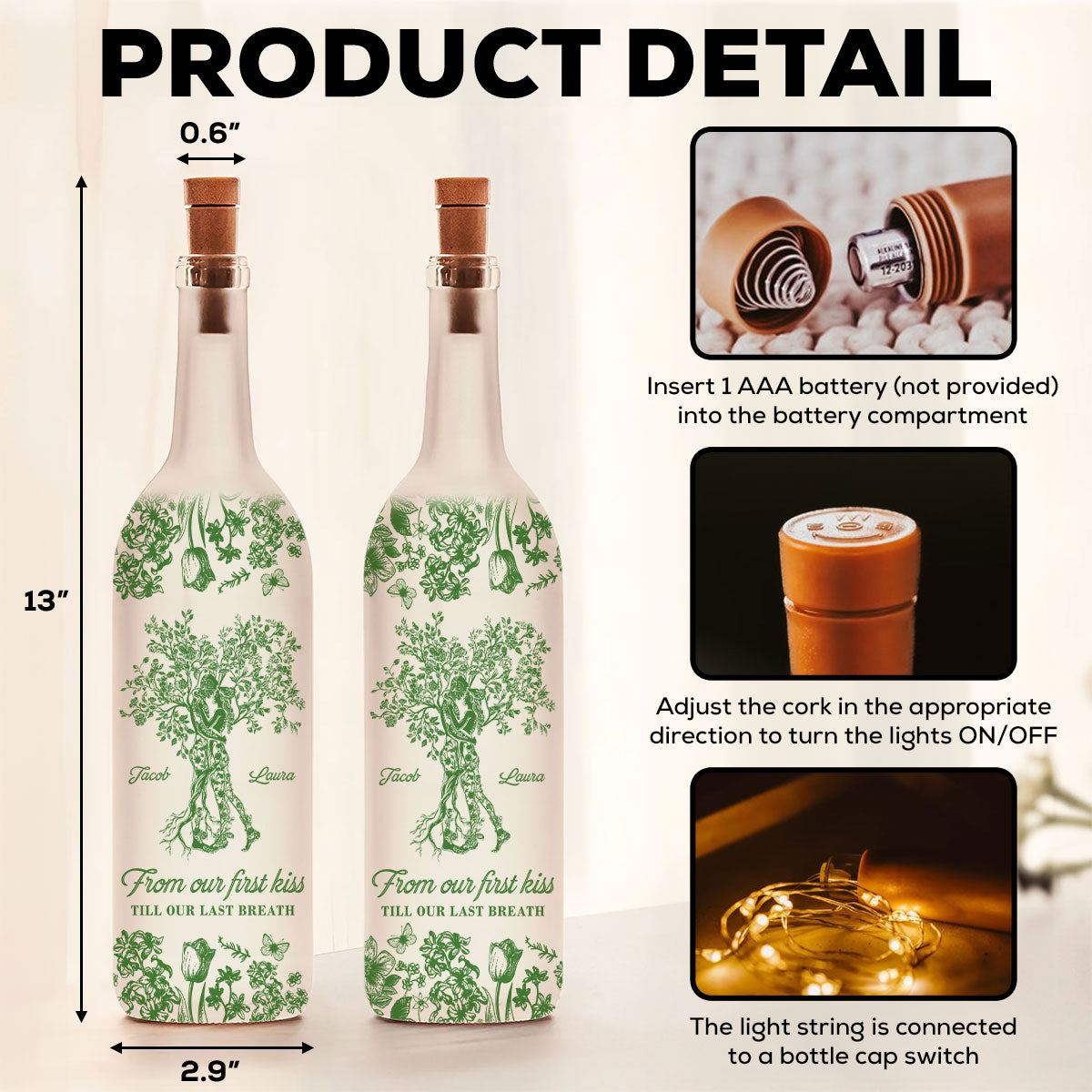 From Our First Kiss Till Our Last Breath Tree Of Love - Personalized Bottle Lamp