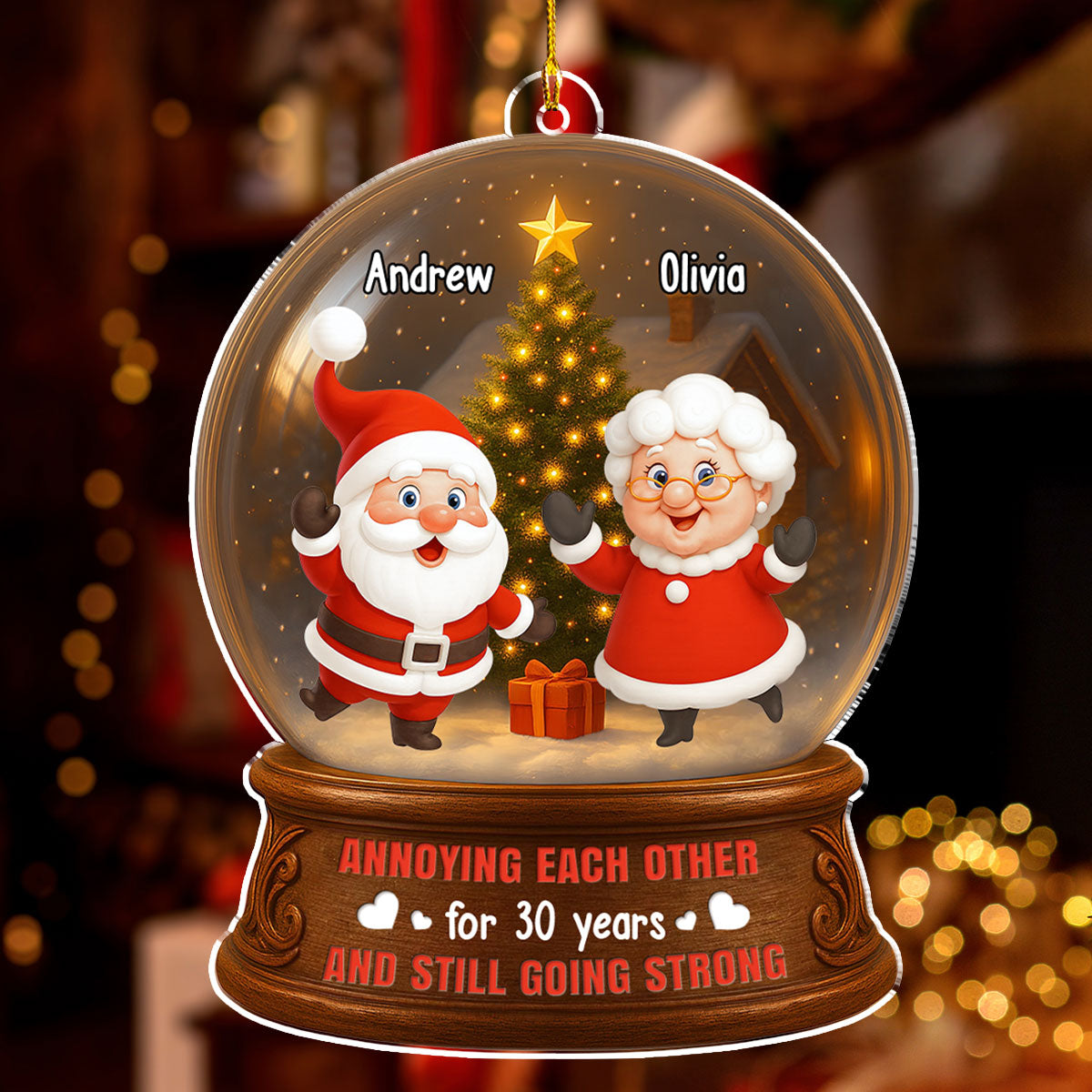 Custom Couple Christmas Ornament, Anniversary Gift •  Christmas Is Coming To Town - Personalized 3D Effect Acrylic Ornament