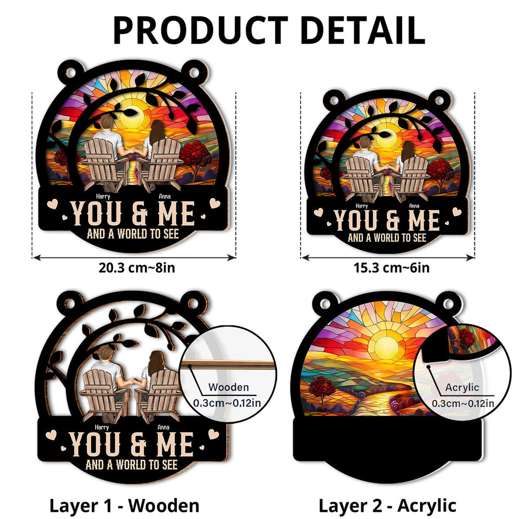 Custom Couple Hanging Decor, Anniversary Valentine's Day Gifts • Home Is Anywhere With You - Personalized Suncatcher