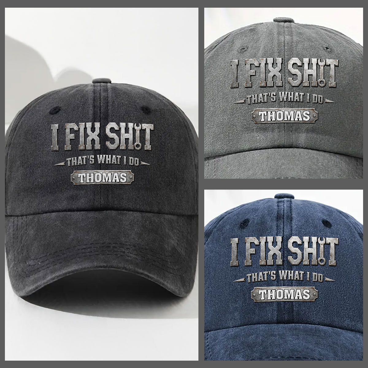 Custom Father's Day Christmas Birthday Gifts for Dad • I Fix Everything - Personalized Vintage Washed Denim Cap