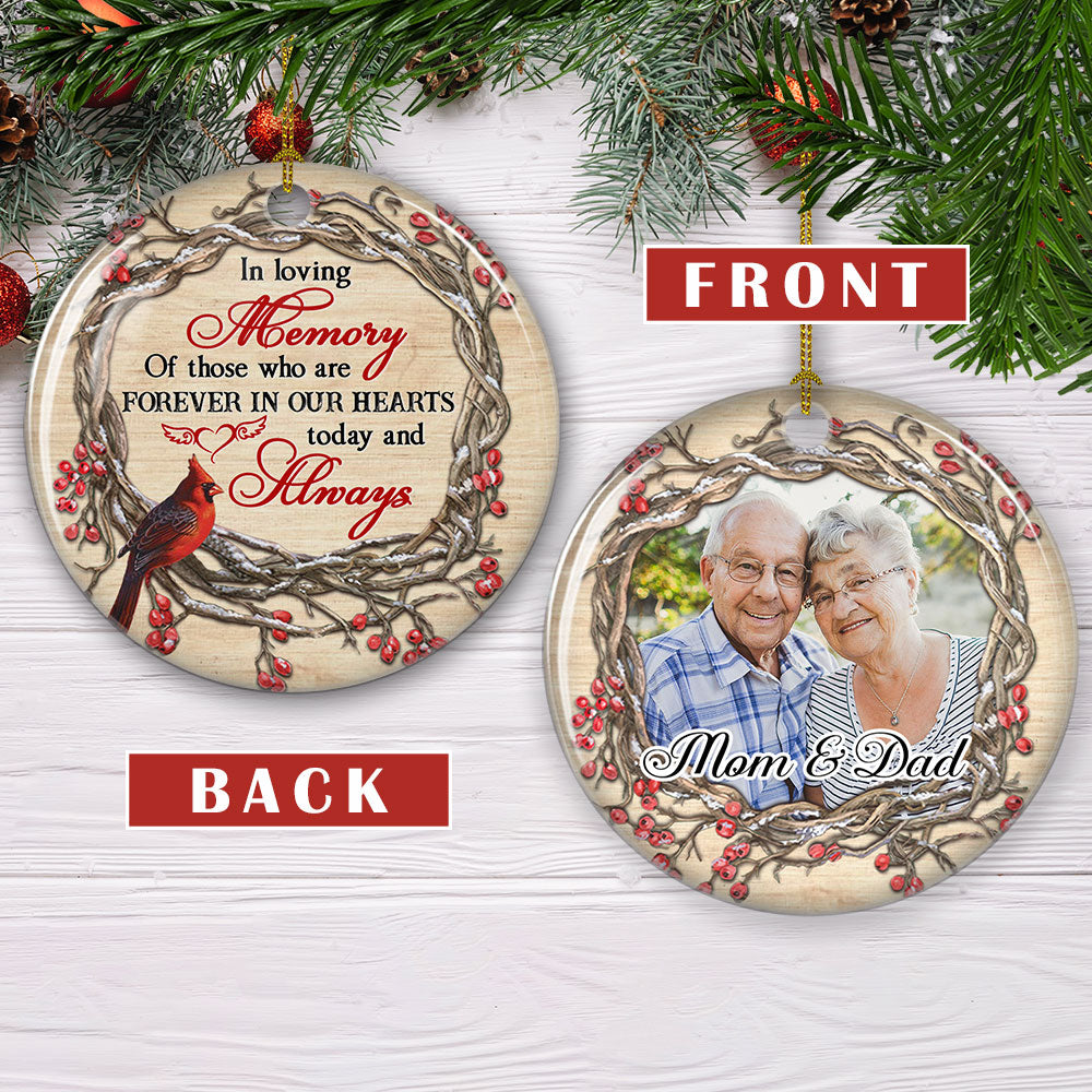 Custom Memorial Christmas Ornament, Sympathy Keepsake •  So Loved, So Missed - Personalized Photo Circle Ceramic Ornament