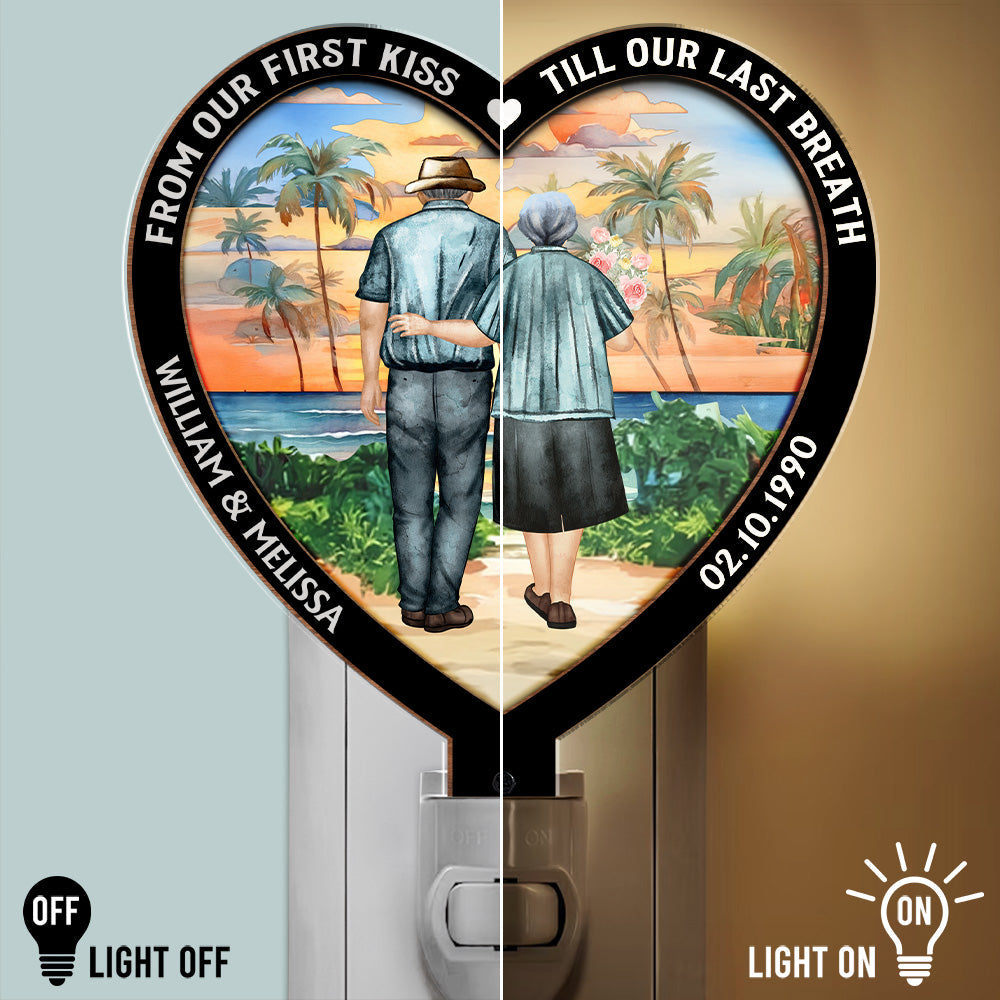 Custom Anniversary, Wedding, Christmas Gift For Wife, Her • From Our First Kiss Version 2 - Personalized Wood And Acrylic Night Light