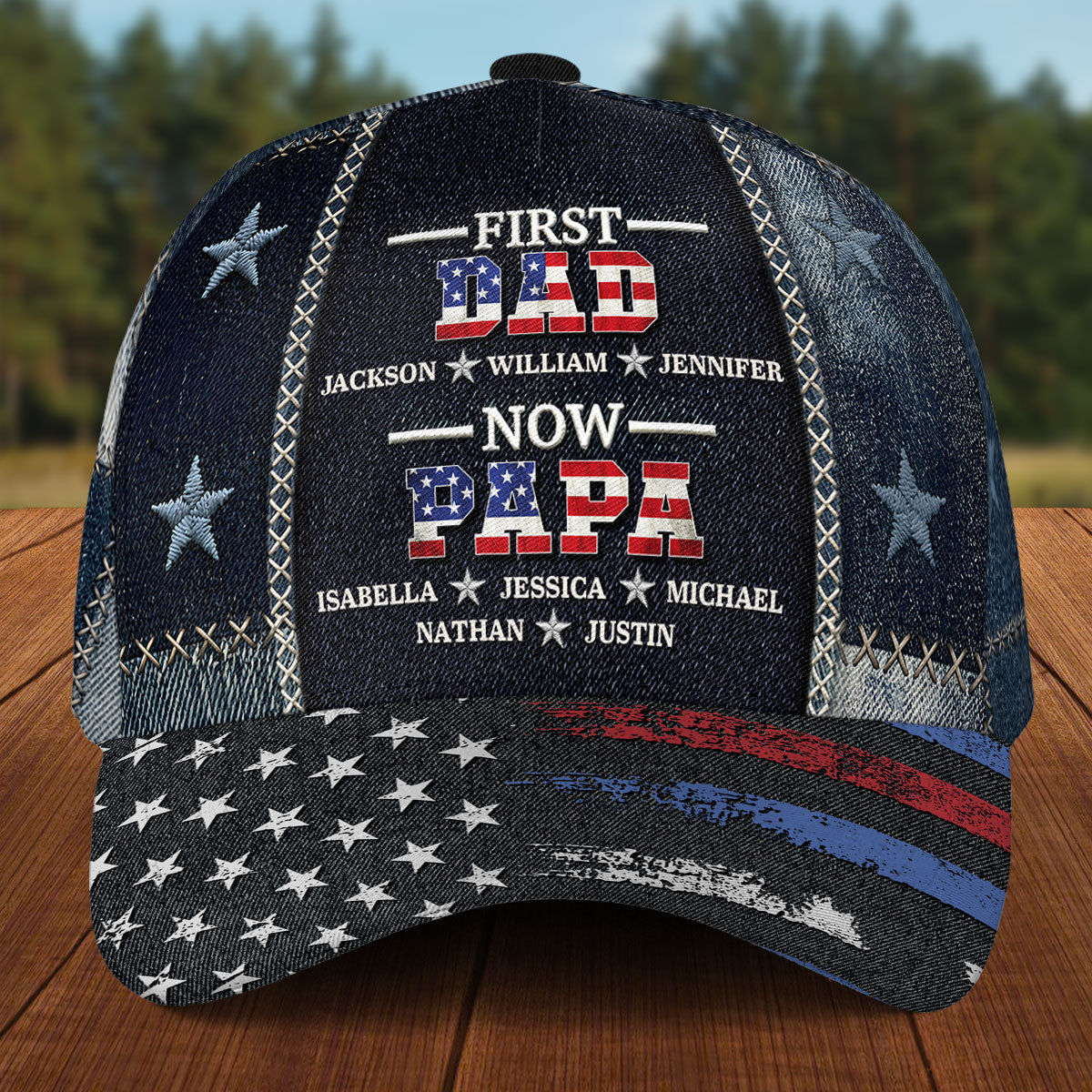 First Dad Now Papa American Flag - Personalized Classic Cap