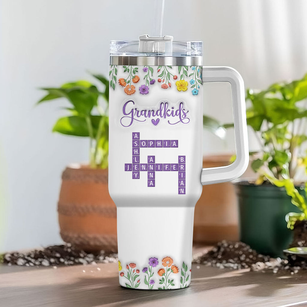 Custom Mother's Day Birthday Gifts For Grandma • Love My Grandkids Crossword - Personalized 3D Inflated Effect Printed 40 Oz Tumbler
