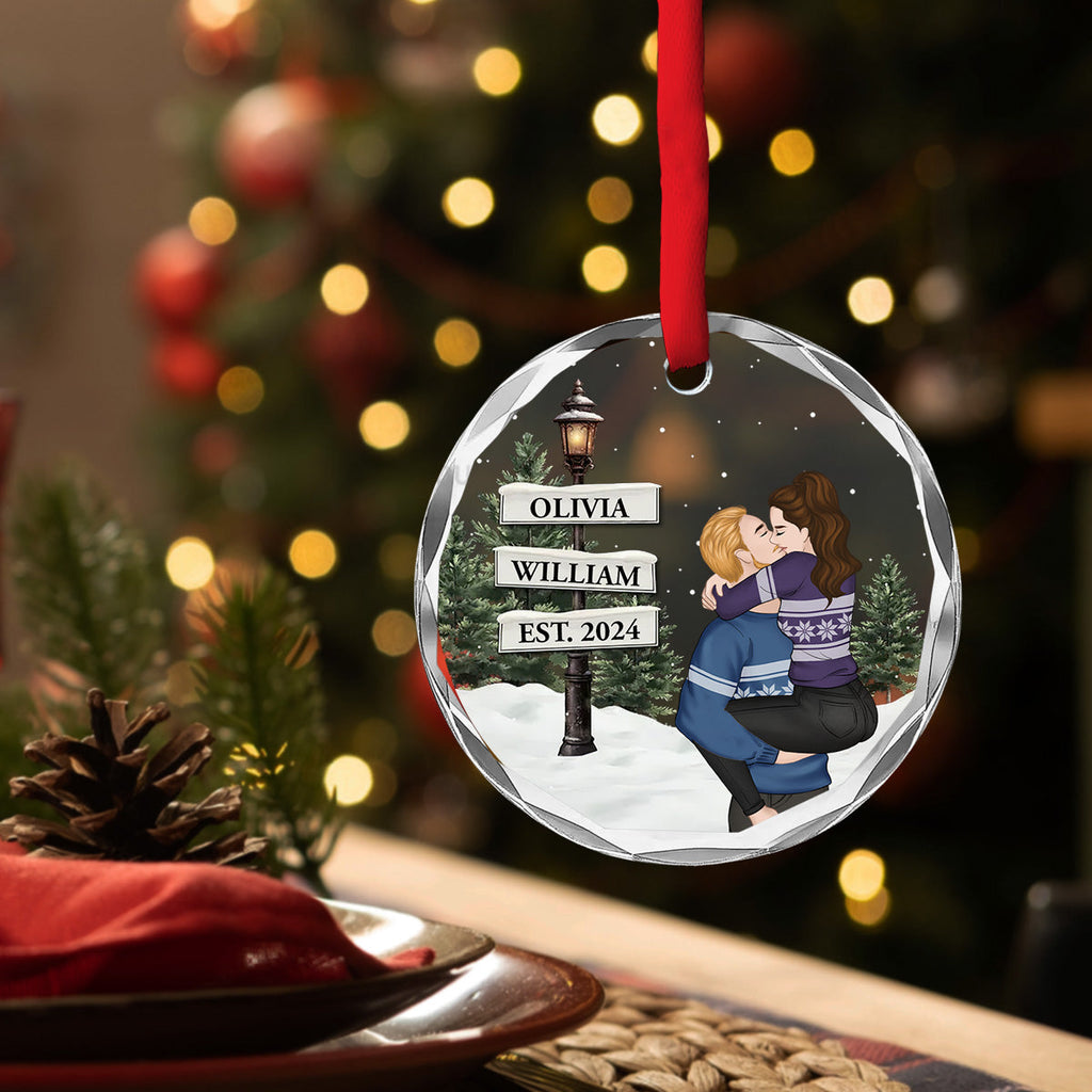 Custom Couple Christmas Ornament, Anniversary Gift •  You And Me Together - Personalized Glass Ornament