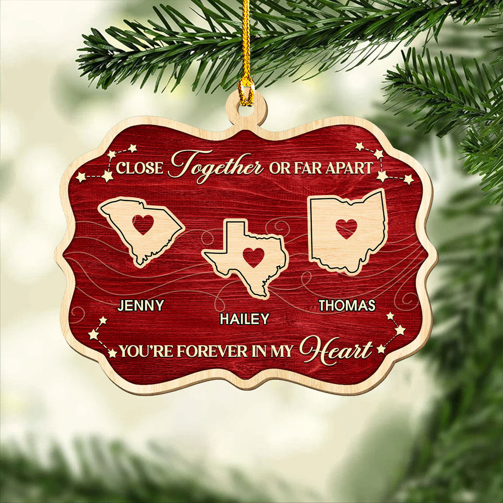 Custom Family Ornament, Christmas Gift for Family Members •  Near Or Far - Personalized Wood Ornament