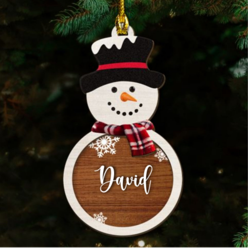 Custom Family Ornament, Christmas Gift for Family Members •  Snowman Name - Personalized Freeshape 2-Layered Wood Ornament