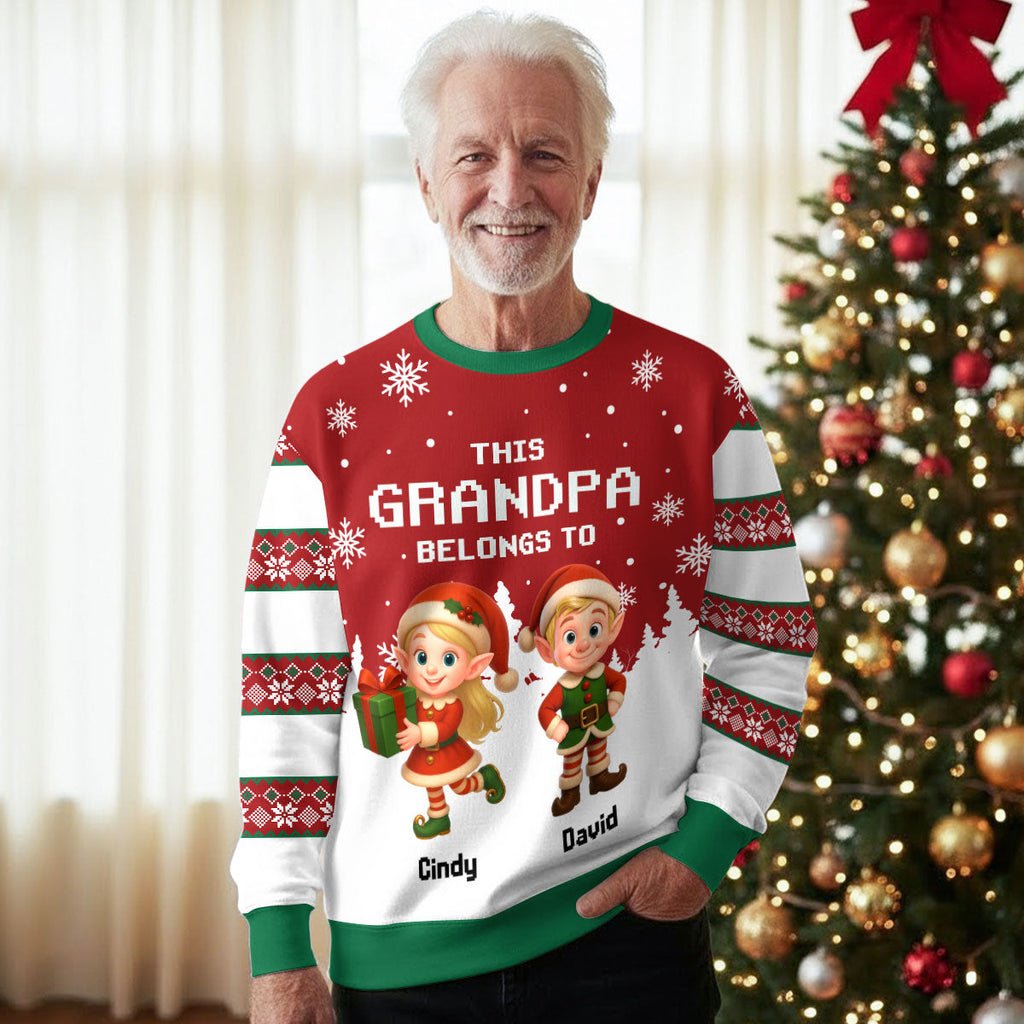 Custom Grandma Christmas Sweatshirt, Gift for Mothers • This Grandma Belongs To - Personalized All-Over-Print Sweatshirt