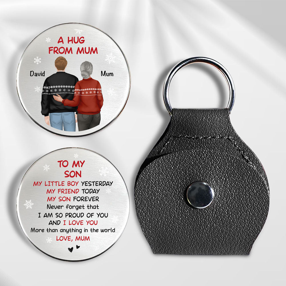 Custom Coin Keychain for Son, Father's Day Birthday Gifts • A Hug From Mom Christmas - Personalized Pocket Hug
