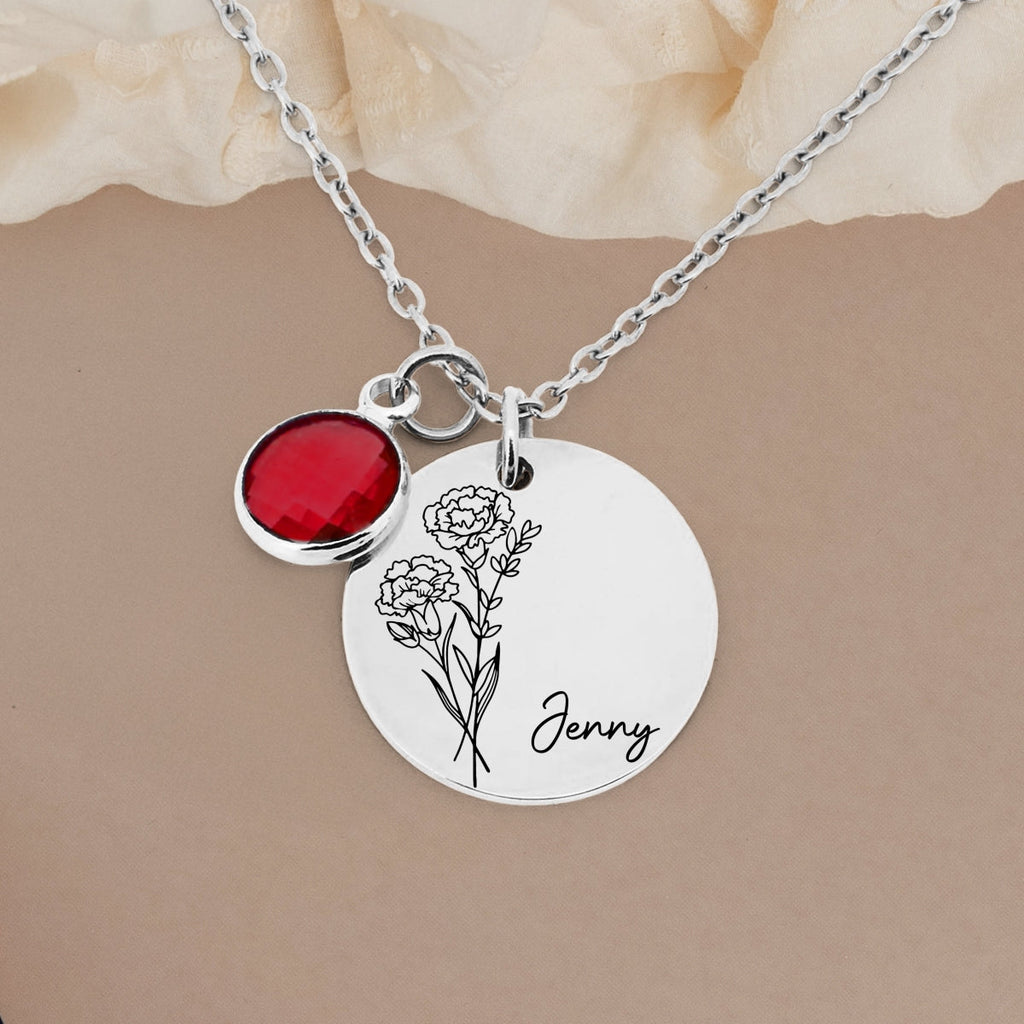 Birth Month Flower - Personalized Birthstone Necklace