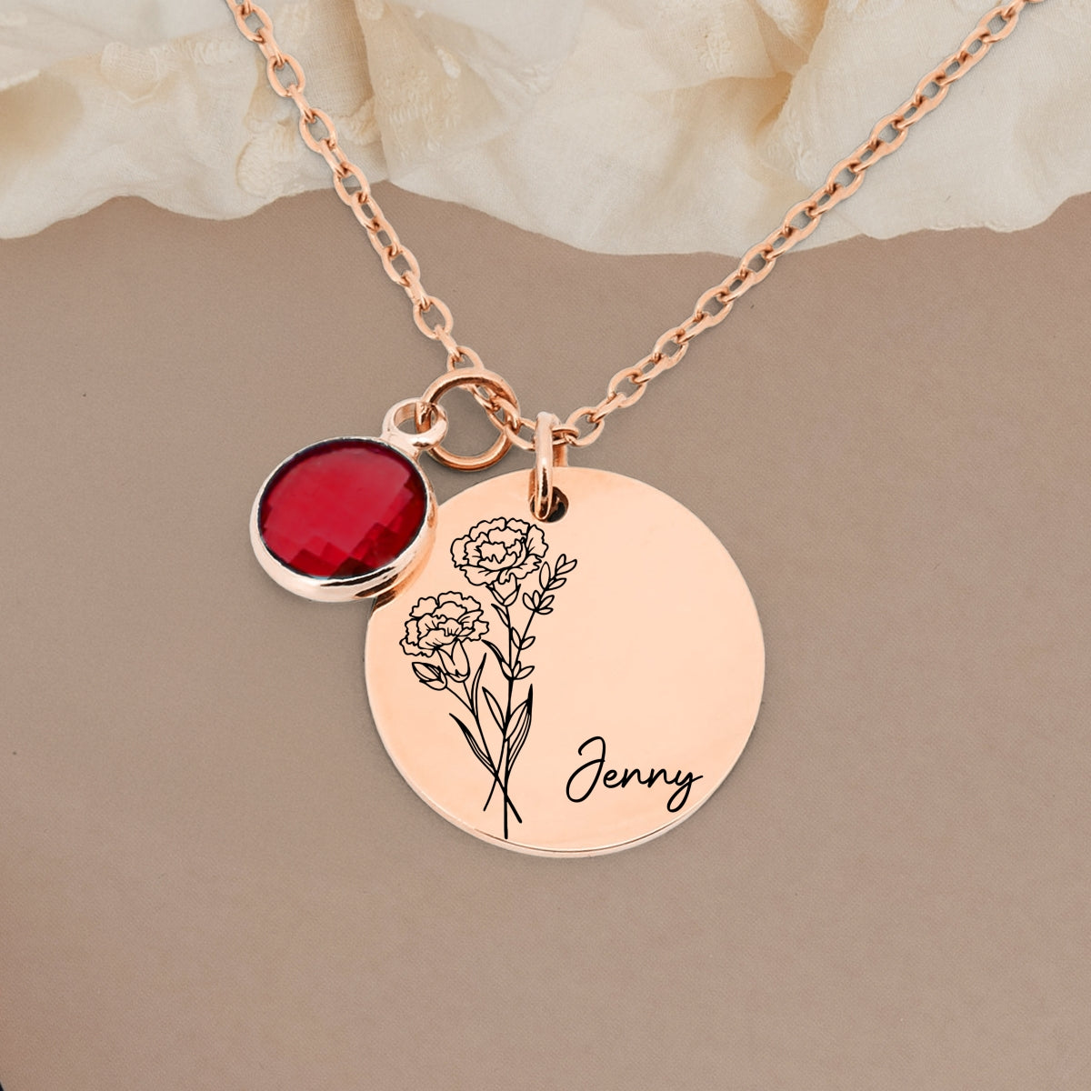 Birth Month Flower - Personalized Birthstone Necklace