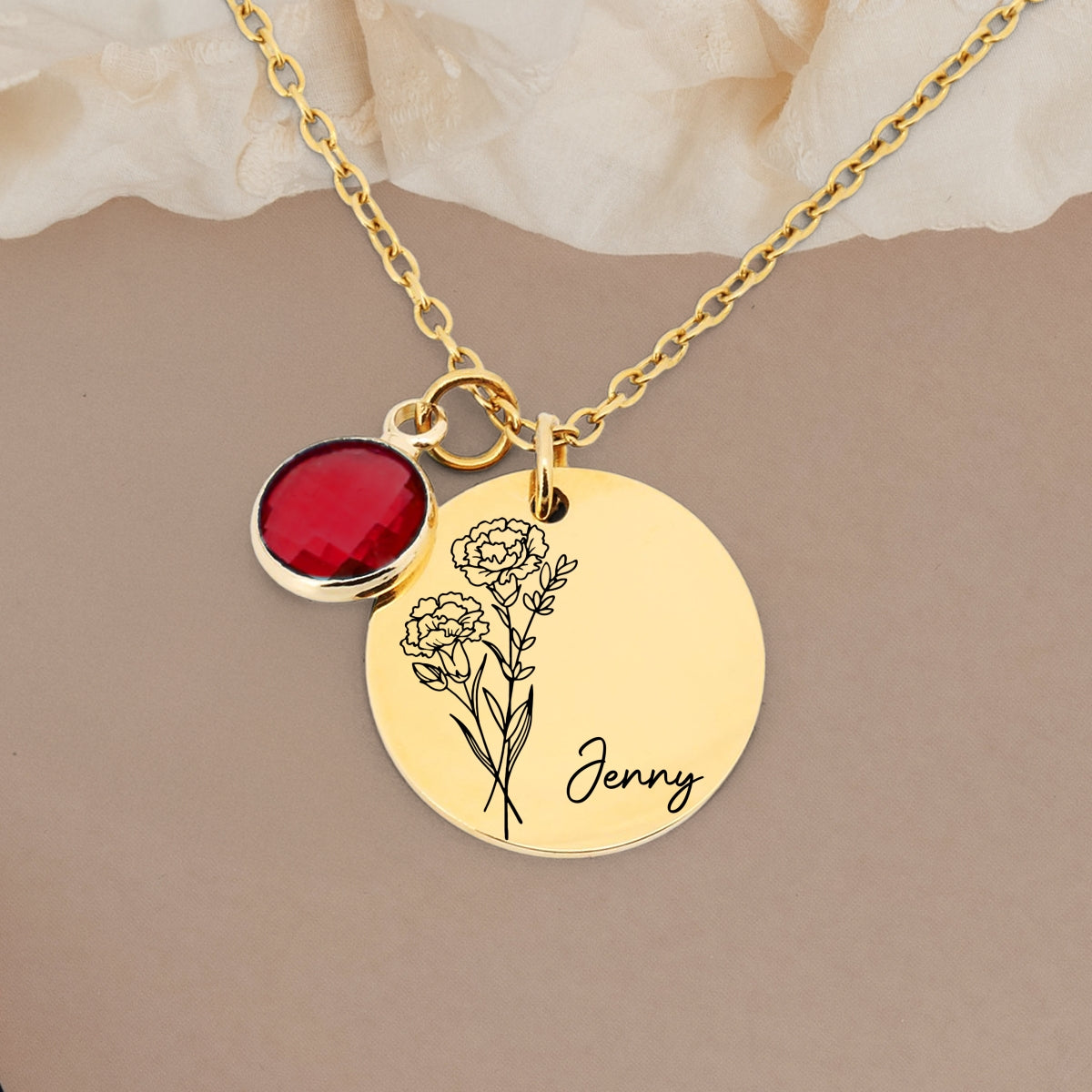 Birth Month Flower - Personalized Birthstone Necklace