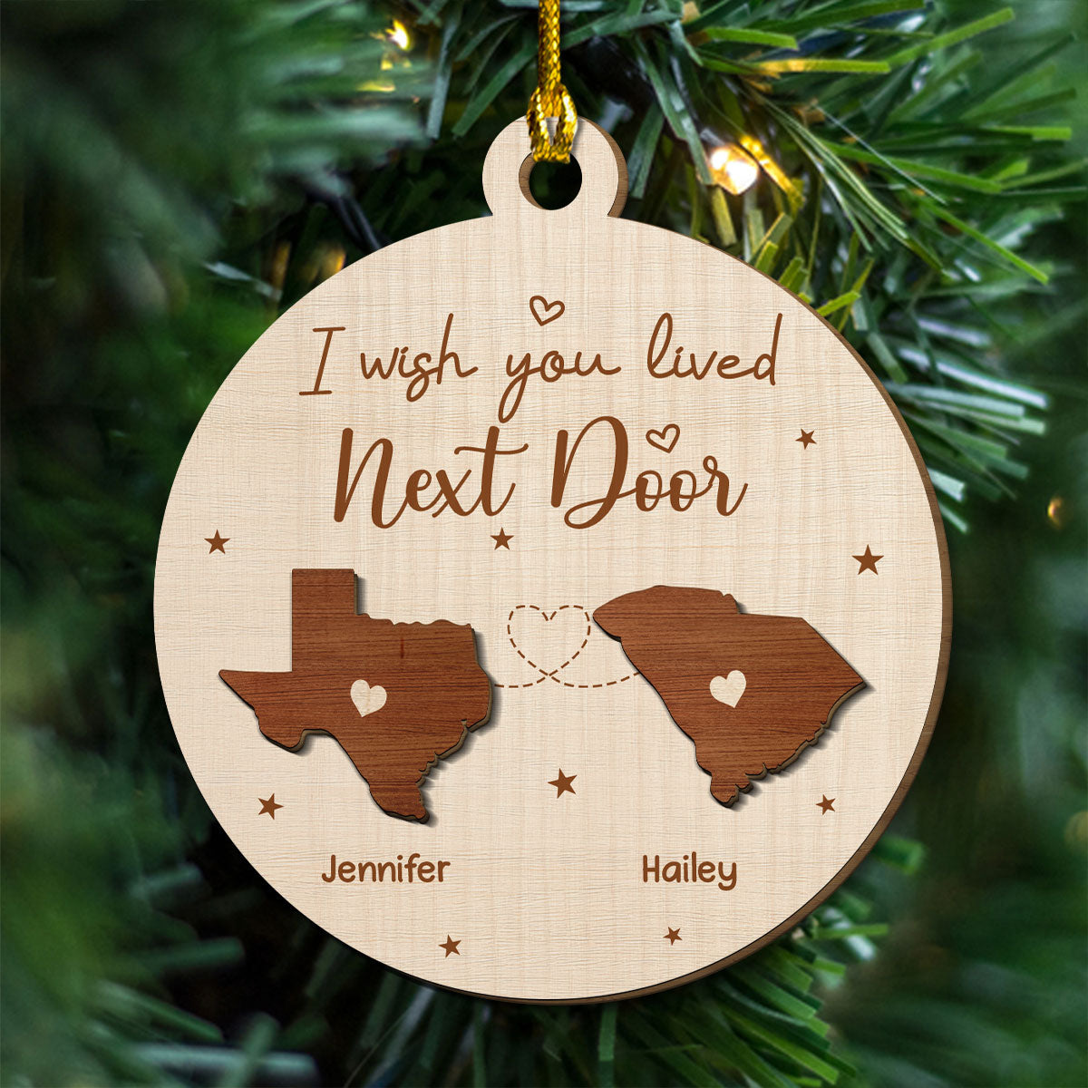 Custom Friendship Christmas Ornament, Best Friend Gift •  I Wish We Lived Closer - Personalized Freeshape 2-Layered Wood Ornament