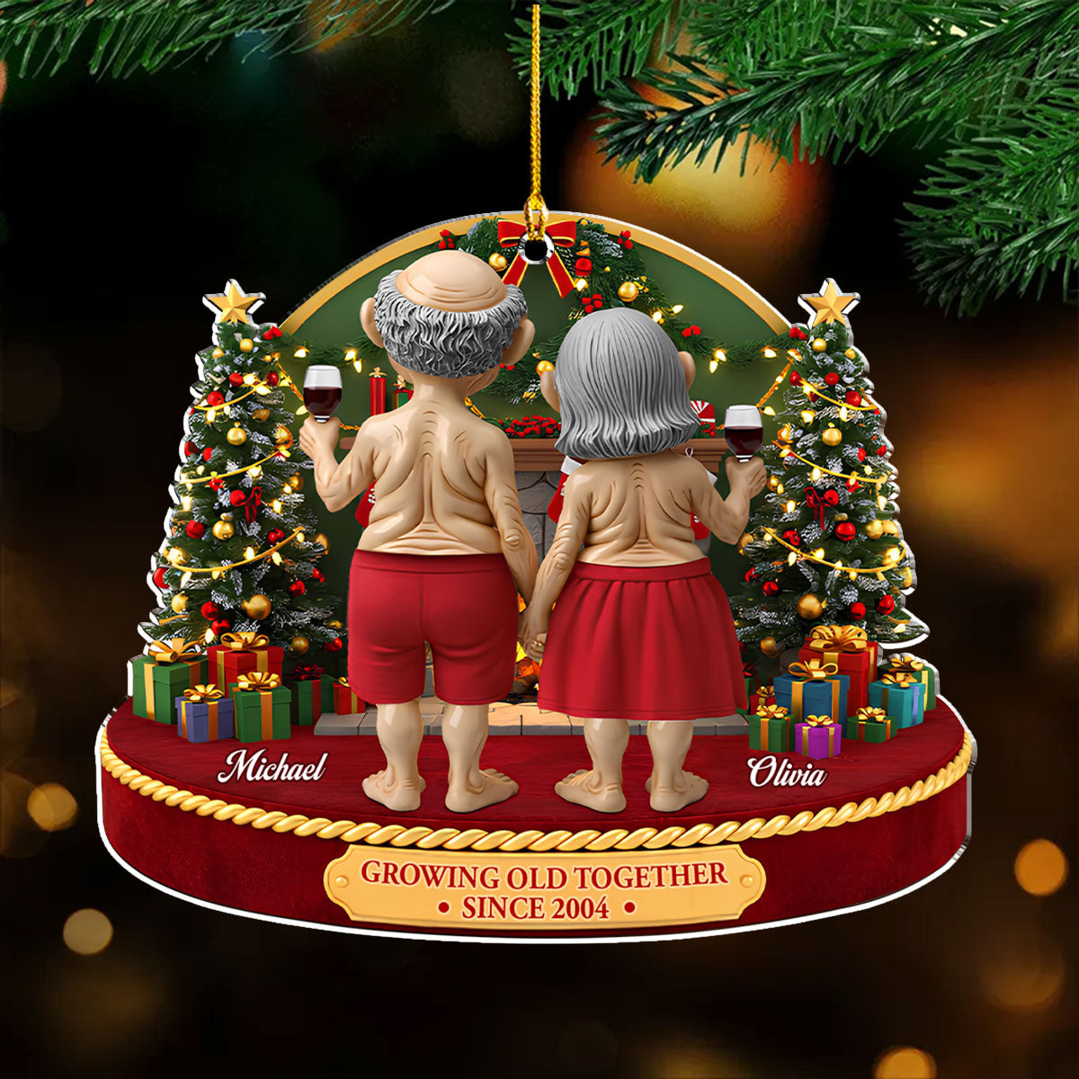 Custom Couple Christmas Ornament, Anniversary Gift •  Growing Old Together Funny - Personalized Acrylic Ornament