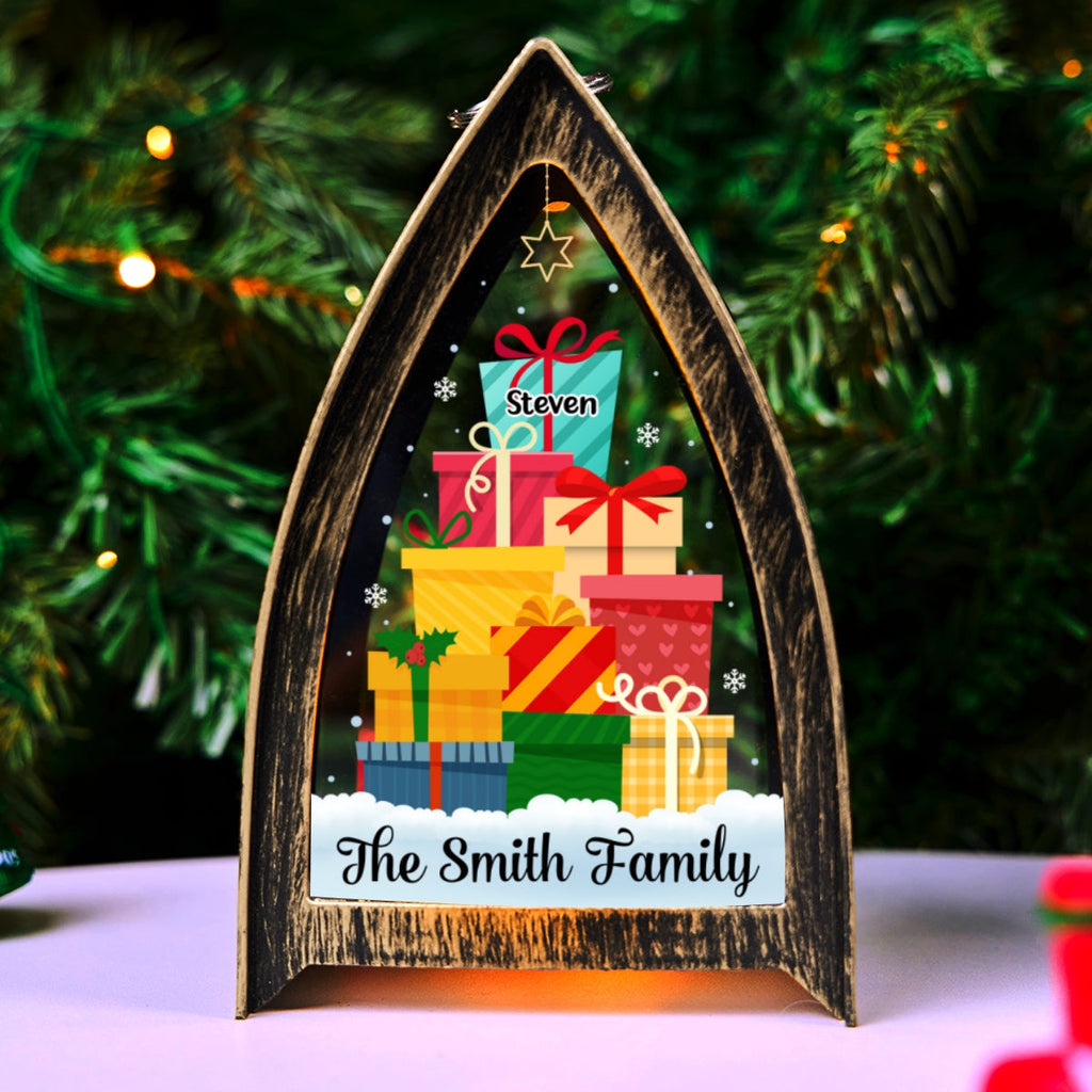 Custom Name Christmas Table Light, Gift for Family Members • Our Family Gift Tree - Personalized Table Lantern