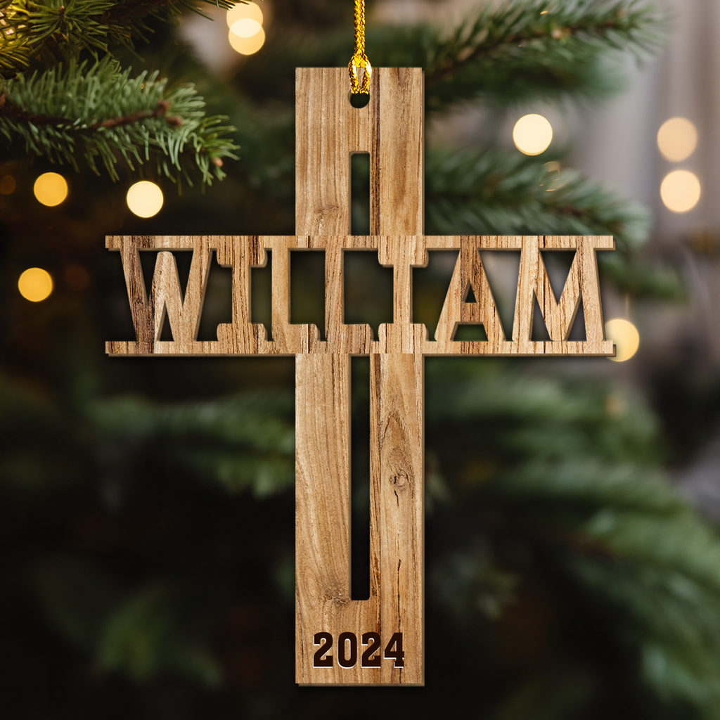 Custom Memorial Christmas Ornament, Sympathy Keepsake •  The Cross - Personalized Wood Ornament