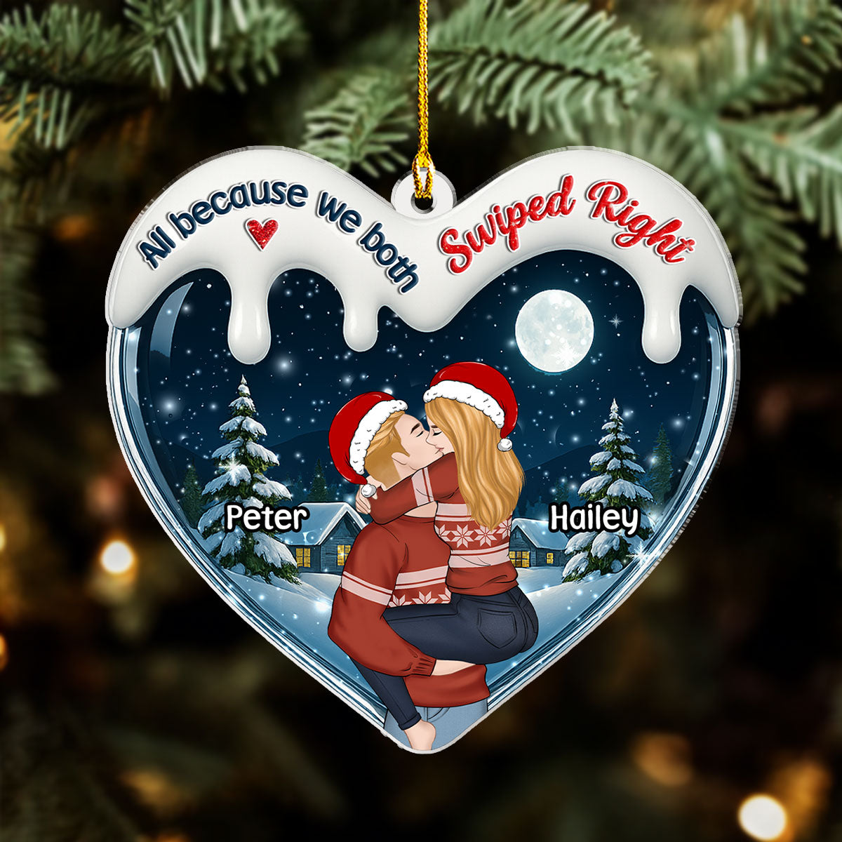 Custom Couple Christmas Ornament, Anniversary Gift •  I Was Right Swiping Right - Personalized 3D Effect Acrylic Ornament