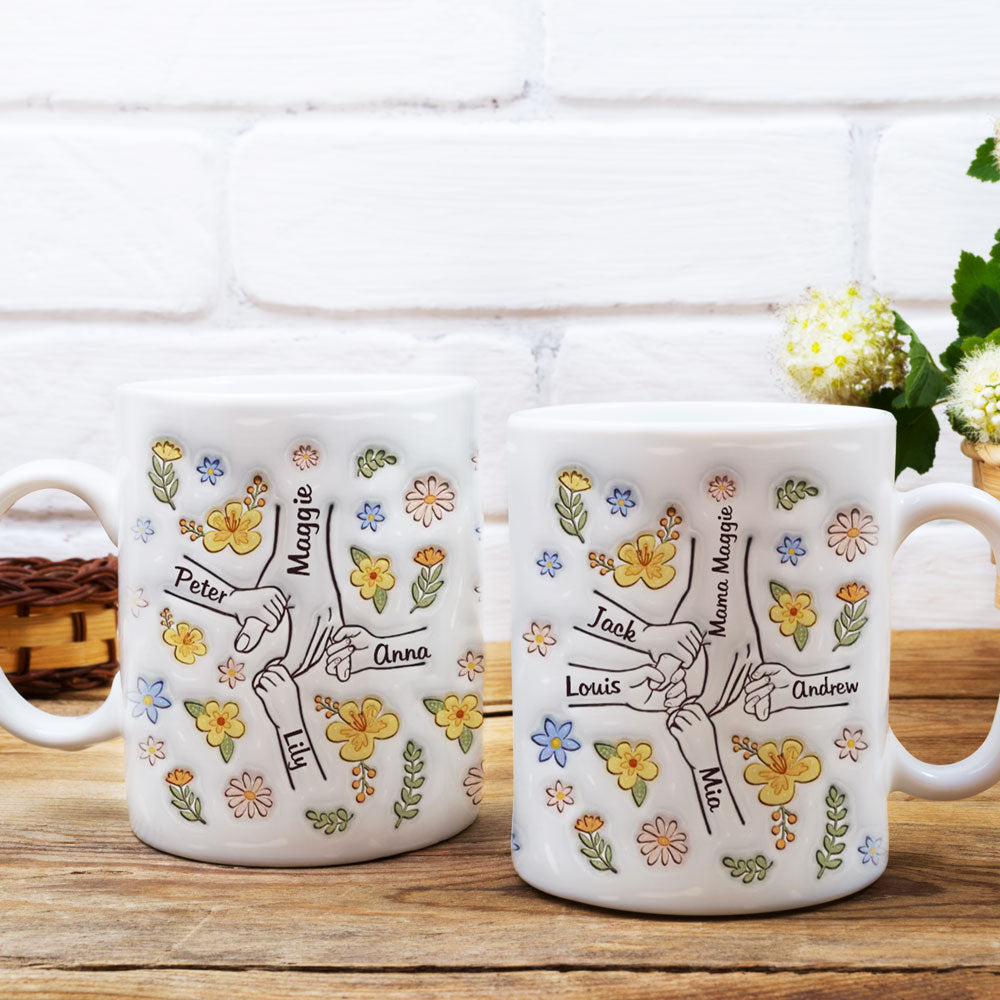 Custom Christmas & Birthday Gift for Mom • Mom Hold Our Hands, Also Our Hearts - Personalized 3D Inflated Effect Mug