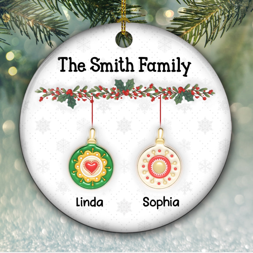 Custom Family Ornament, Christmas Gift for Family Members •  Cozy Family - Personalized 3D Inflated Effect Ceramic Ornament