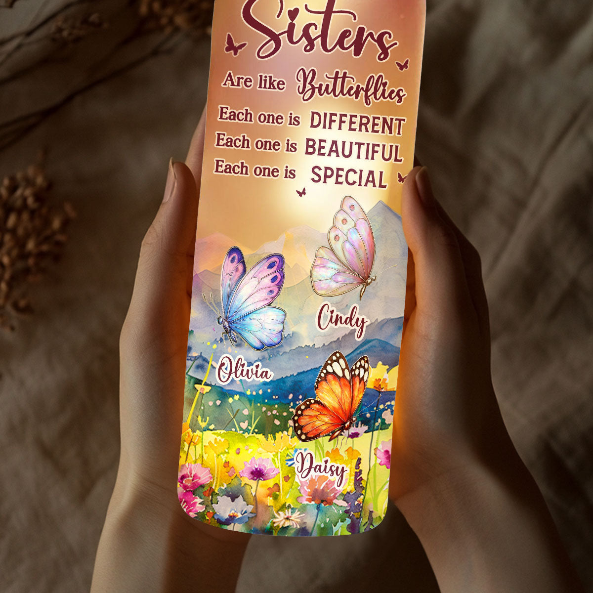 Sisters Are Like Butterflies - Personalized Bottle Lamp