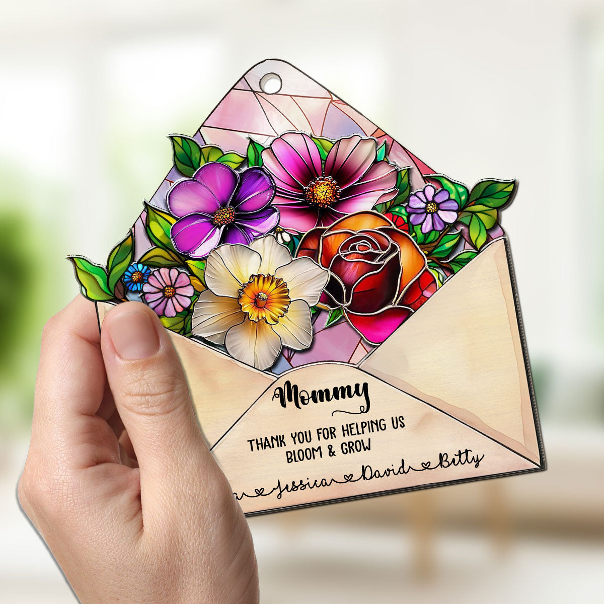 Custom Hanging Decor for Mom Daughter, Mother's Day Gifts • Envelope For Best Mom - Personalized Suncatcher