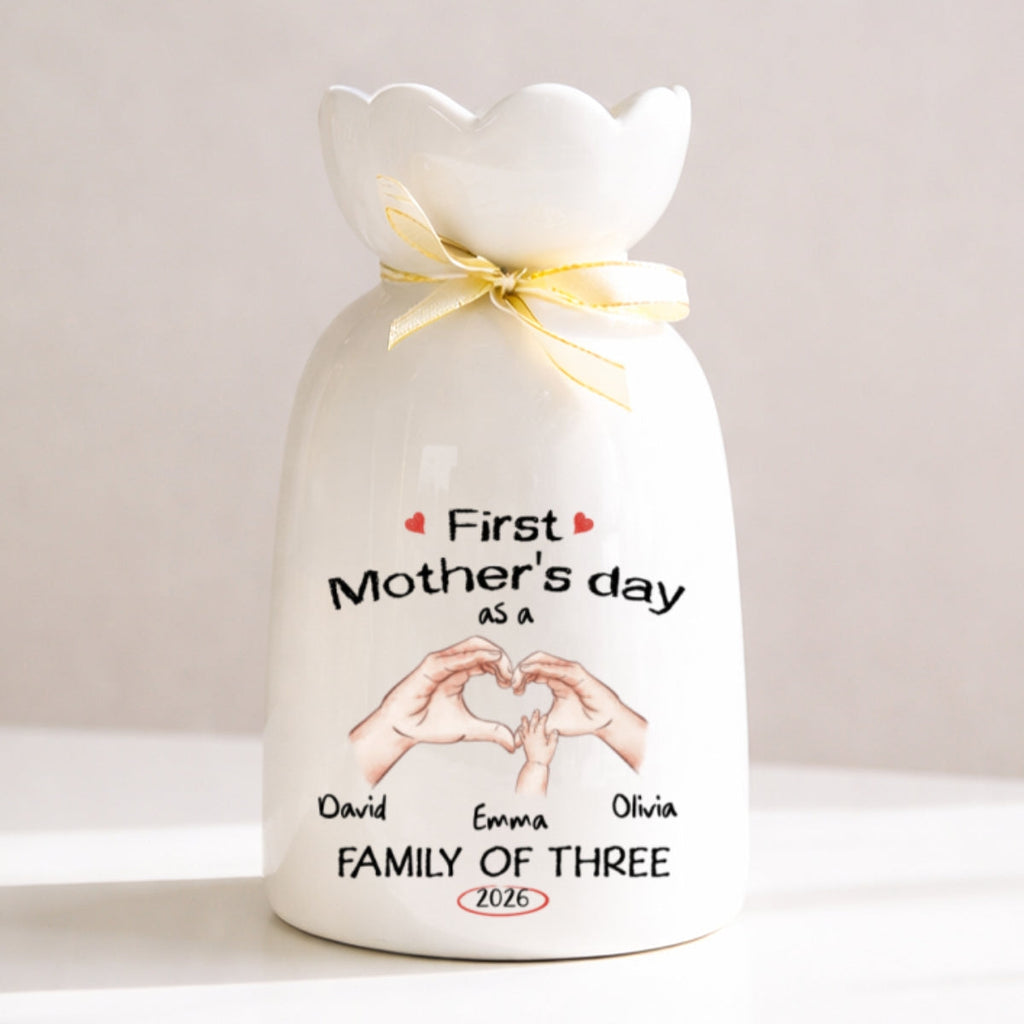 As A Family Of Three - Personalized Ribbon Tie Flower Vase