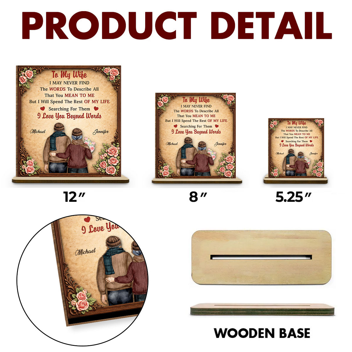 Custom Decor for Wife, Gift for Her • I Love You Beyond Words - Personalized 2-Layer Wood Plaque With Flat Base