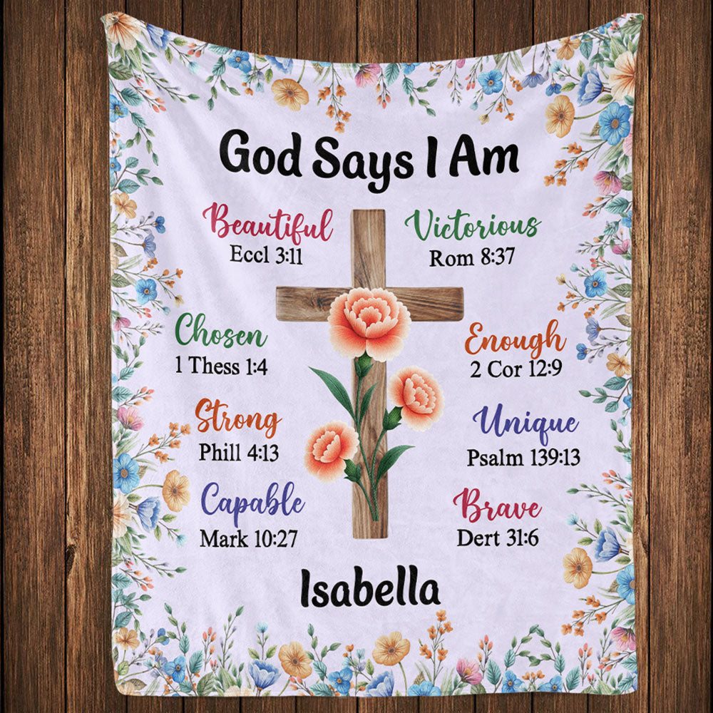 God Says I Am - Personalized Fleece Blanket
