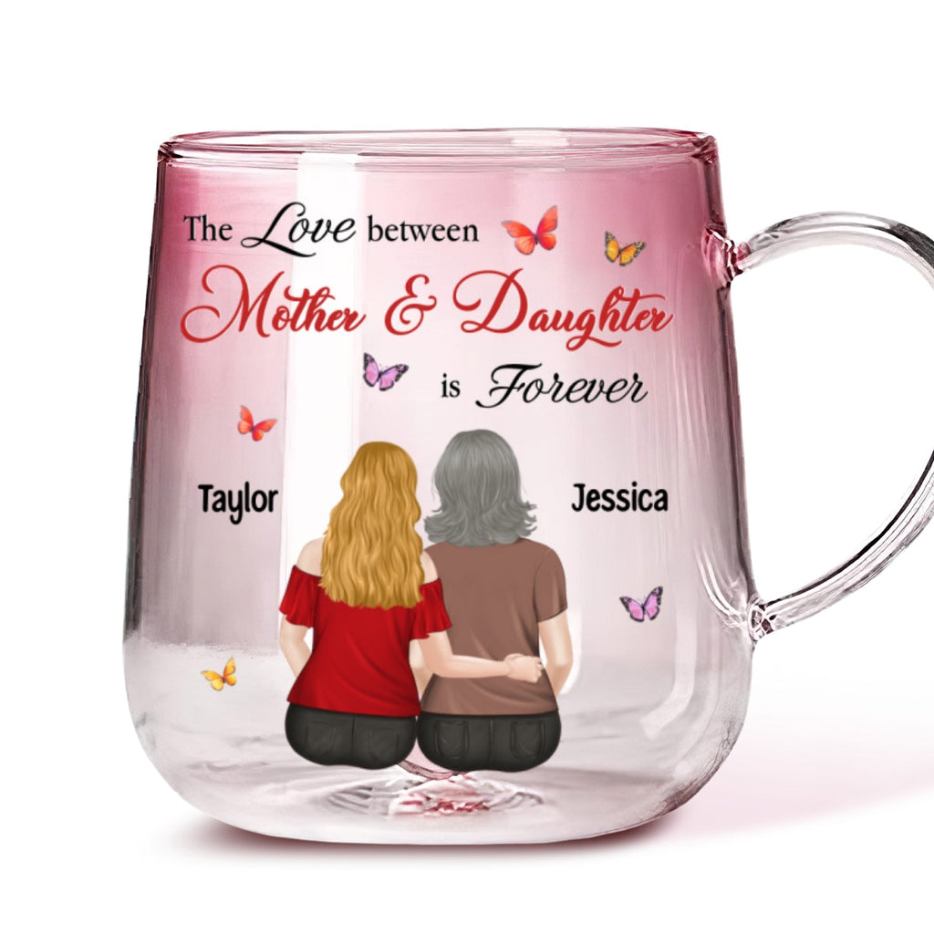 Custom Christmas & Birthday Gift for Mom • Mother And Daughter Love Forever - Personalized Pink Gradient Glass Mug