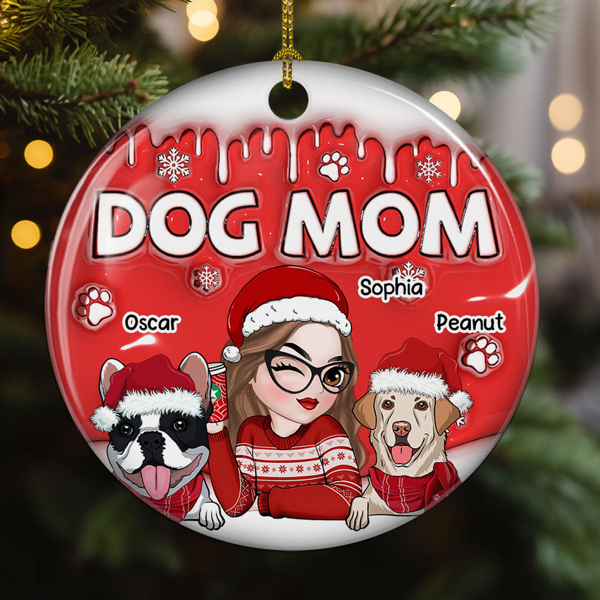 Custom Keepsake Christmas Ornament •  Dog Mom In Christmas - Personalized 3D Inflated Effect Ceramic Ornament