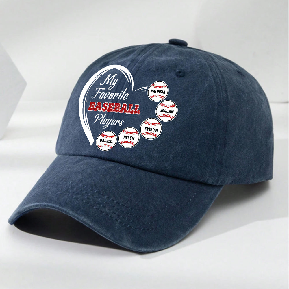 Custom Christmas Headwear Birthday Gifts for Parents • Favorite Players On My Cap - Personalized Vintage Washed Denim Cap