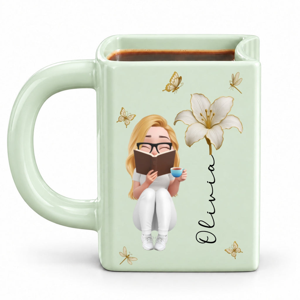 Custom Best Friend, Christmas & Birthday Friendship Keepsake Gift • Reading Is My Hobby - Personalized Book Shaped Mug