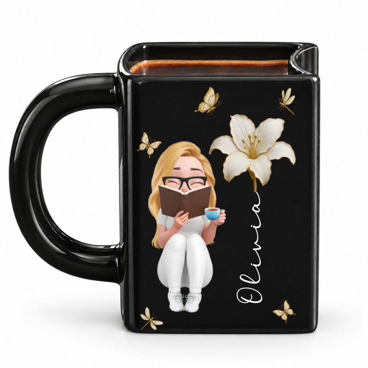 Custom Best Friend, Christmas & Birthday Friendship Keepsake Gift • Reading Is My Hobby - Personalized Book Shaped Mug