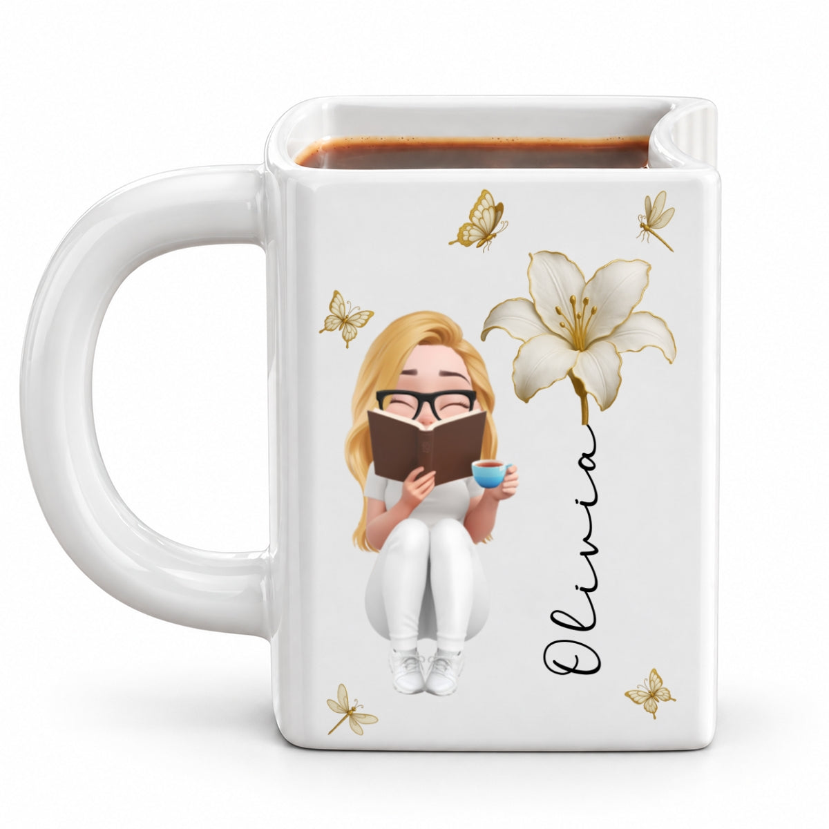 Custom Best Friend, Christmas & Birthday Friendship Keepsake Gift • Reading Is My Hobby - Personalized Book Shaped Mug
