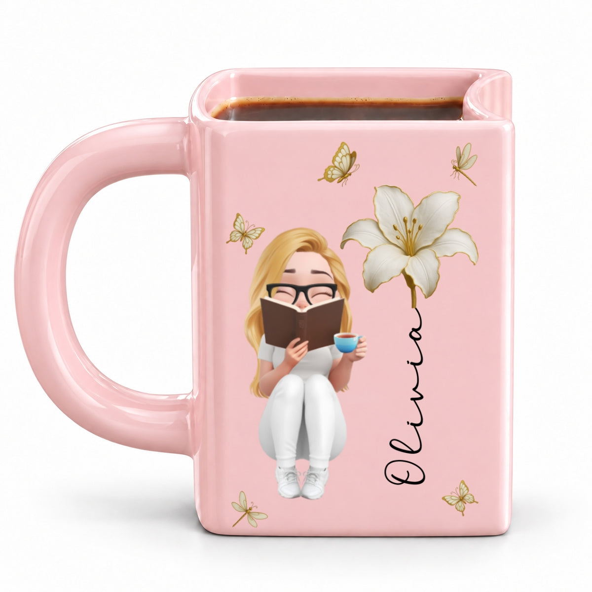 Custom Best Friend, Christmas & Birthday Friendship Keepsake Gift • Reading Is My Hobby - Personalized Book Shaped Mug