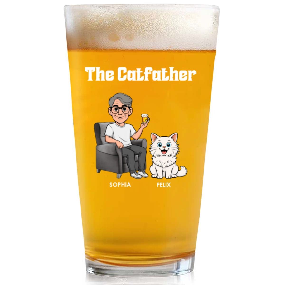 The Retro Catfather - Personalized Beer Glass