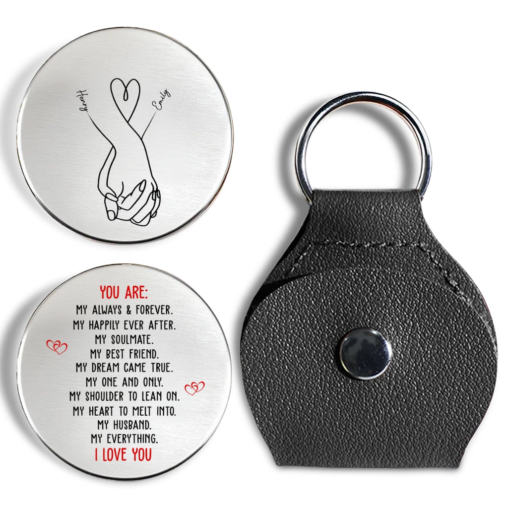 Custom Coin Keychain for Husband, Couple Anniversary Valentine's Day Gifts • My Always My Forever - Personalized Pocket Hug